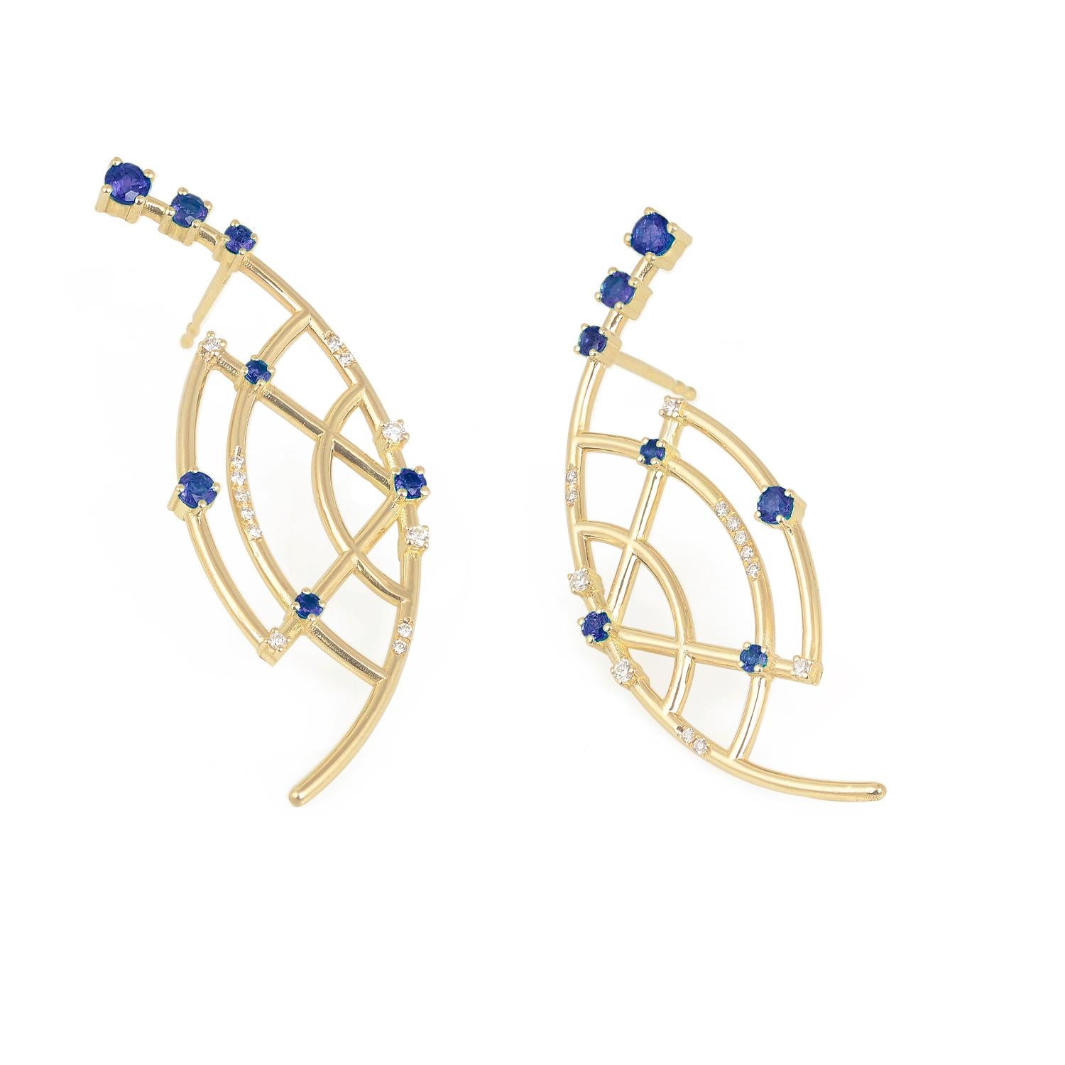 Designer: Alexia Gryllaki
Dimensions: L48x17mm
Weight: approximately 8.6g (pair)
Barcode: ING036ES

The Interlocking Geometry earrings in 18 karat yellow gold with sapphires approx. 1.02cts and round brilliant-cut diamonds approx. 0.18cts.

About