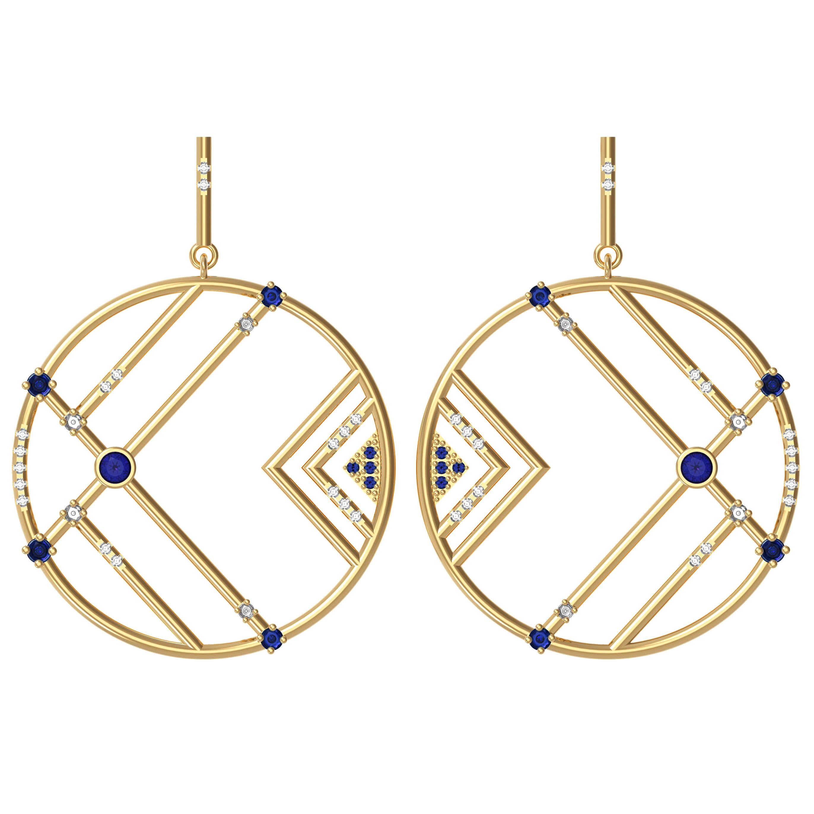 Interlocking Geometry Sapphire And Diamond Gold Earrings For Sale At Interlocking Geometry Sapphire And Diamond Gold Earrings For Sale At