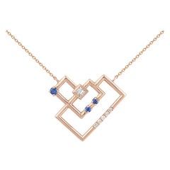 Interlocking Geometry Sapphire and Diamond Heart Pendant