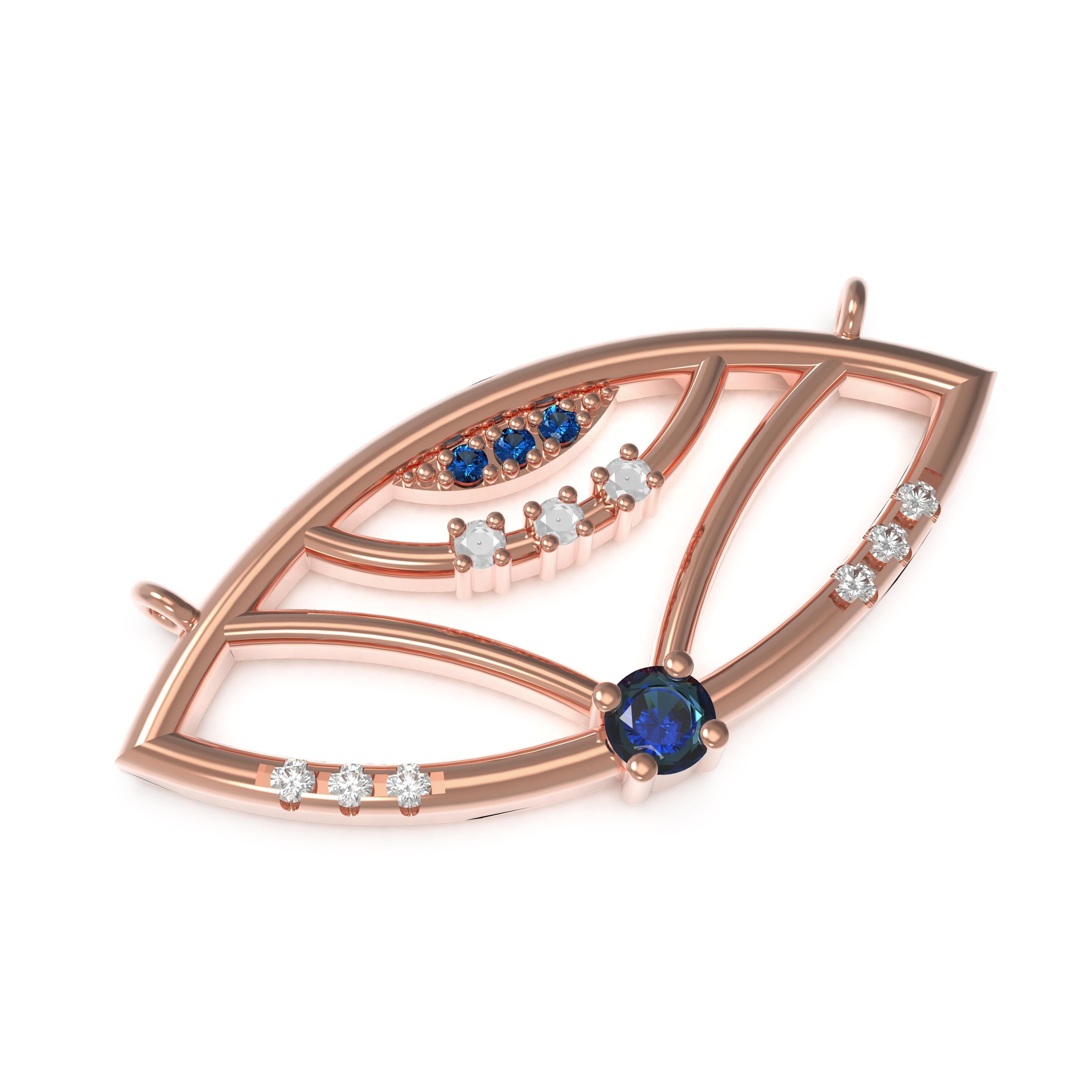 Designer: Alexia Gryllaki
Dimensions: motif 23x11mm, chain 450mm
Weight: approximately 3.6g 
Barcode: ING010P

The Interlocking Geometry pendant in 18 karat rose gold with sapphires approx. 0.12cts and round brilliant-cut diamonds approx.