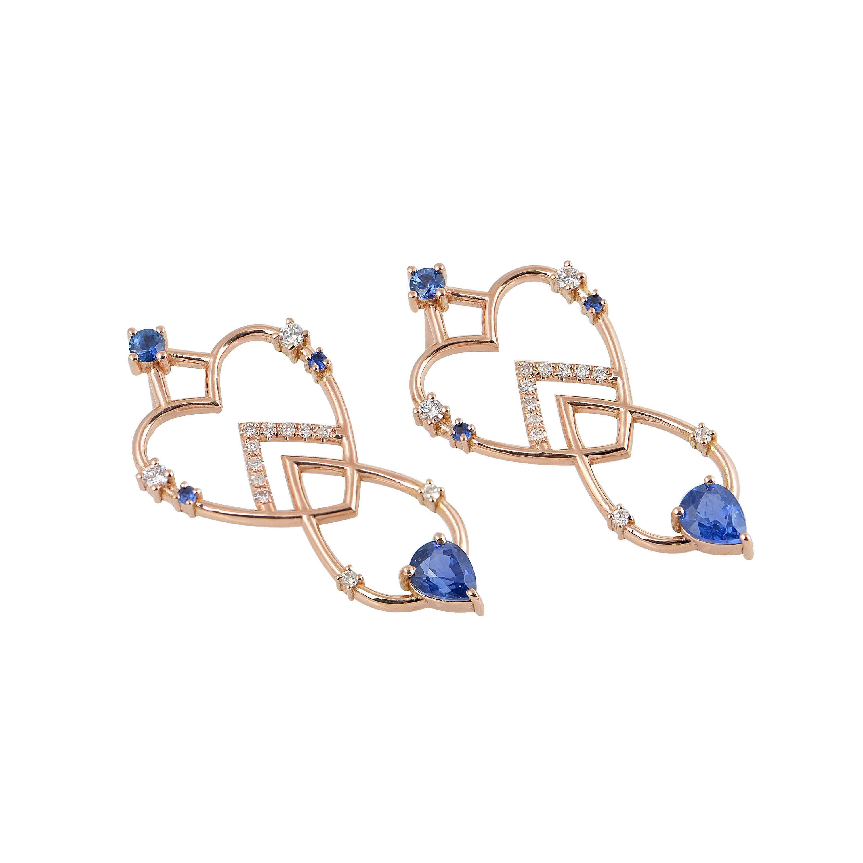 Designer: Alexia Gryllaki
Dimensions: L34x16mm
Weight: approximately 5.9g (pair)
Barcode: ING005E

The Interlocking Geometry earrings in 18 karat rose gold with sapphires approx. 1.21cts and round brilliant-cut diamonds approx. 0.24cts.

About the