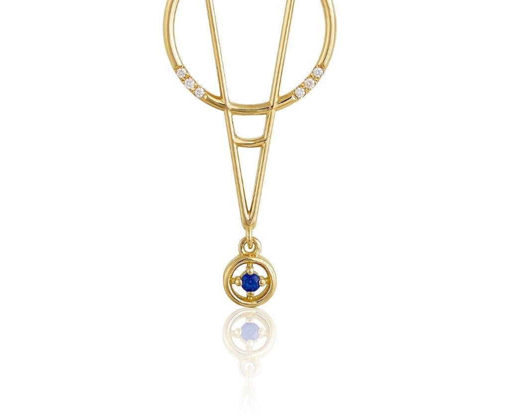Round Cut Interlocking Geometry Sapphire Diamond 18 Karat Gold Earrings