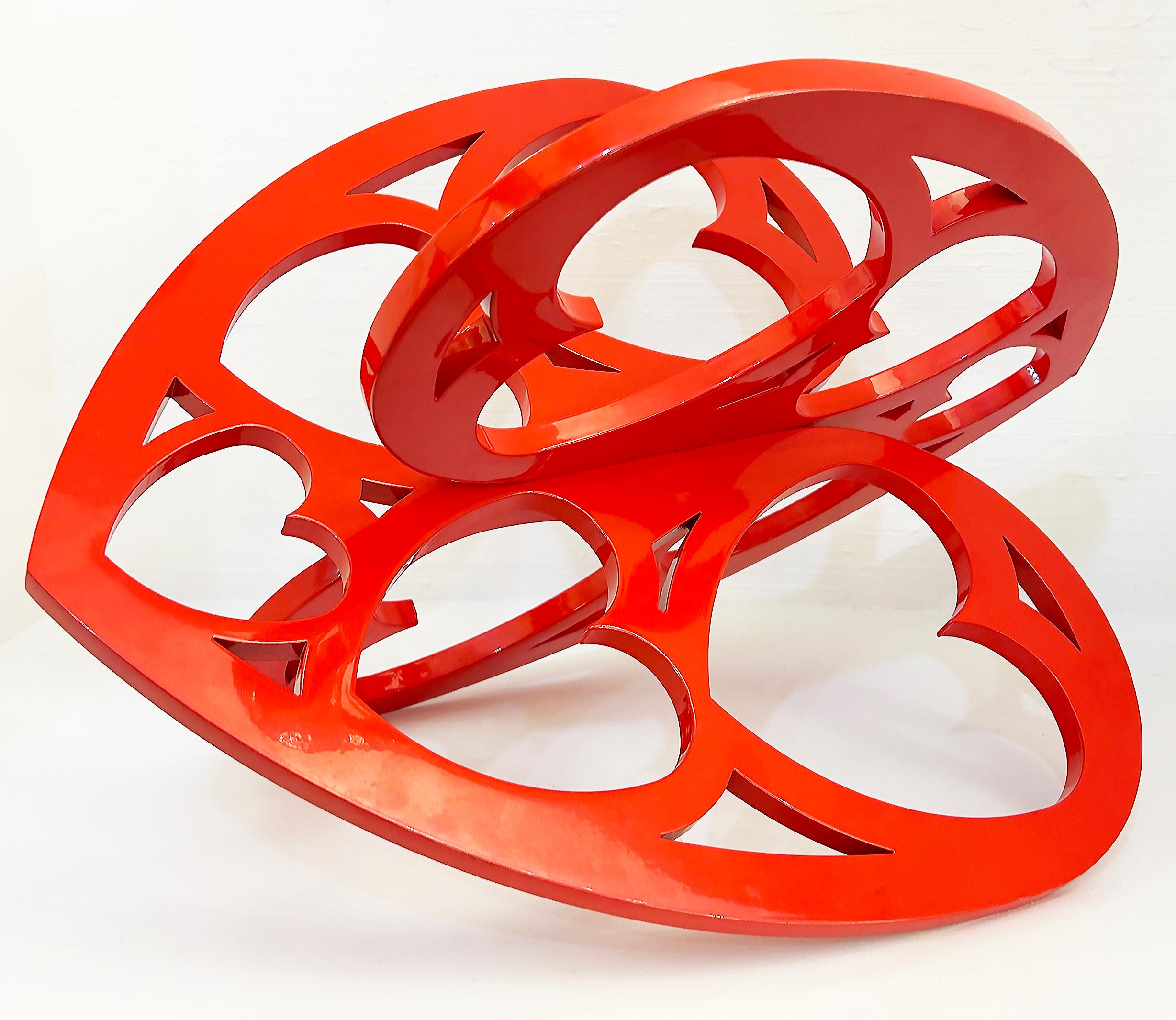 Powder-Coated Interlocking Hearts Powder-coated Aluminum Lace Sculpture by Michael Gitter For Sale