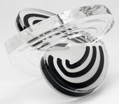 Interlocking Hearts Striped Lucite "Love Sculpture" by Artist Michael Gitter
