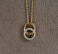 Interlocking Open Circle 14k Solid Gold Diamond Pendant Minimalist Wedding Gift
