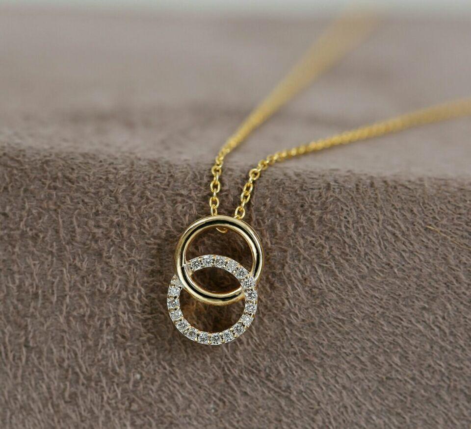 Victorian Interlocking Open Circle 14k Solid Gold Diamond Pendant Minimalist Wedding Gift For Sale