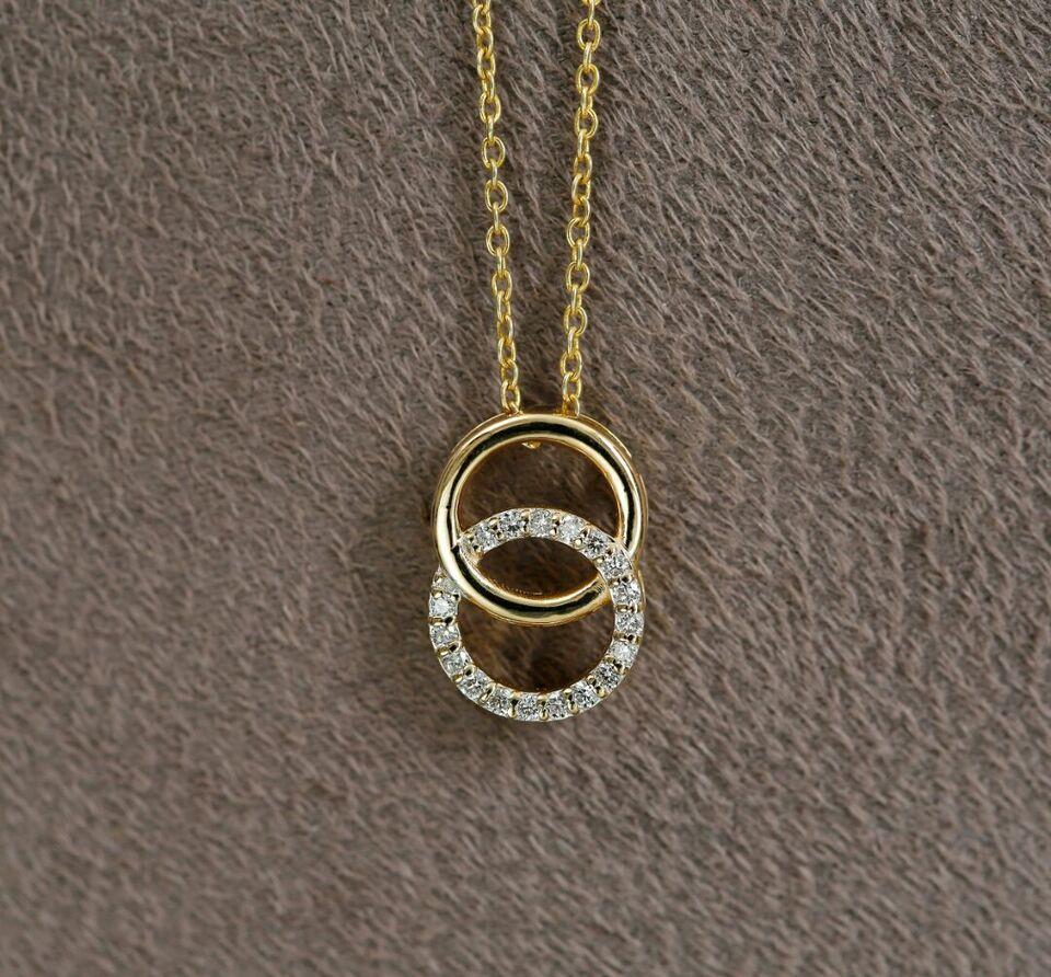 Interlocking Open Circle 14k Solid Gold Diamond Pendant Minimalist Wedding Gift In New Condition For Sale In Chicago, IL
