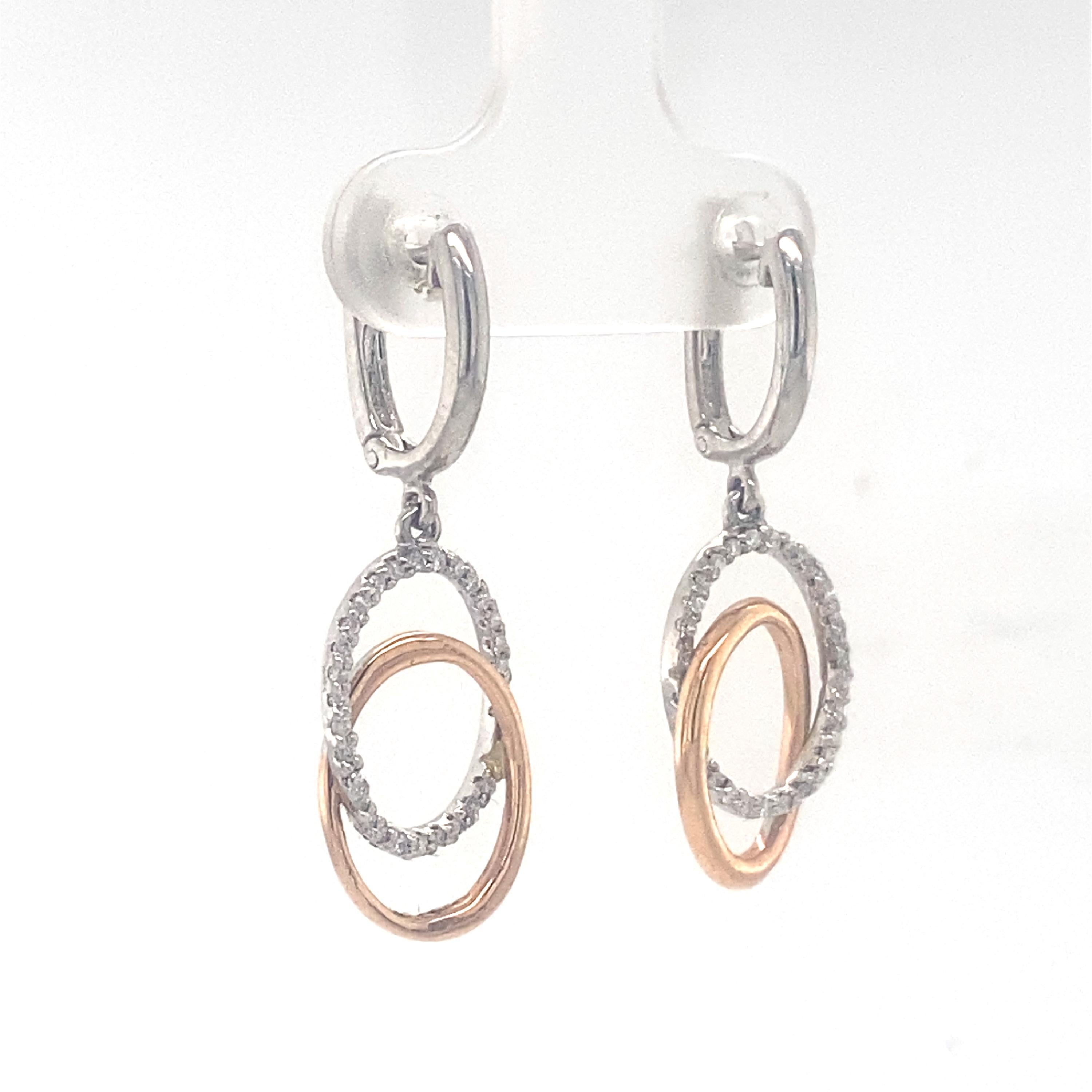 Ineinandergreifende ovale Diamantohrringe aus massivem 14-karätigem Gold (zertifiziert) Damen im Angebot