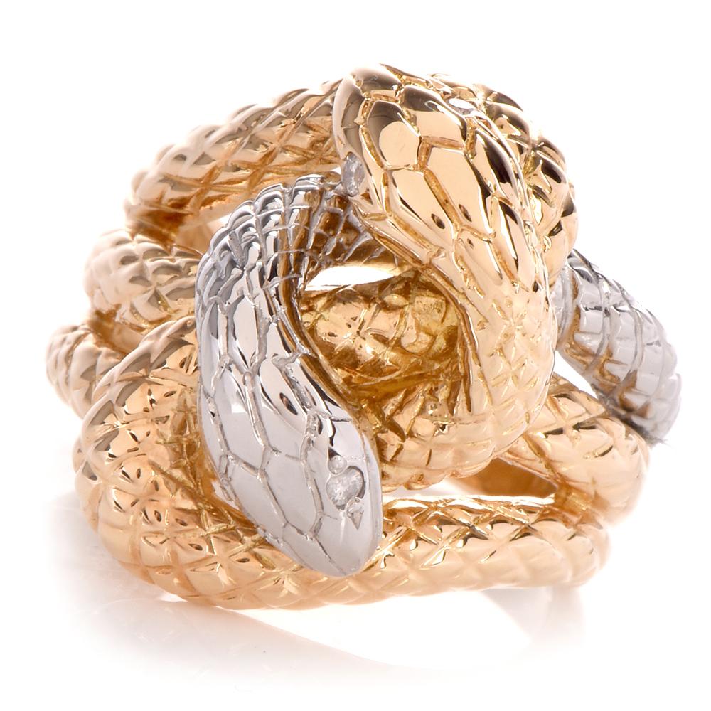 Interlocking Snakes Diamond Yellow Gold Platinum Ring 2
