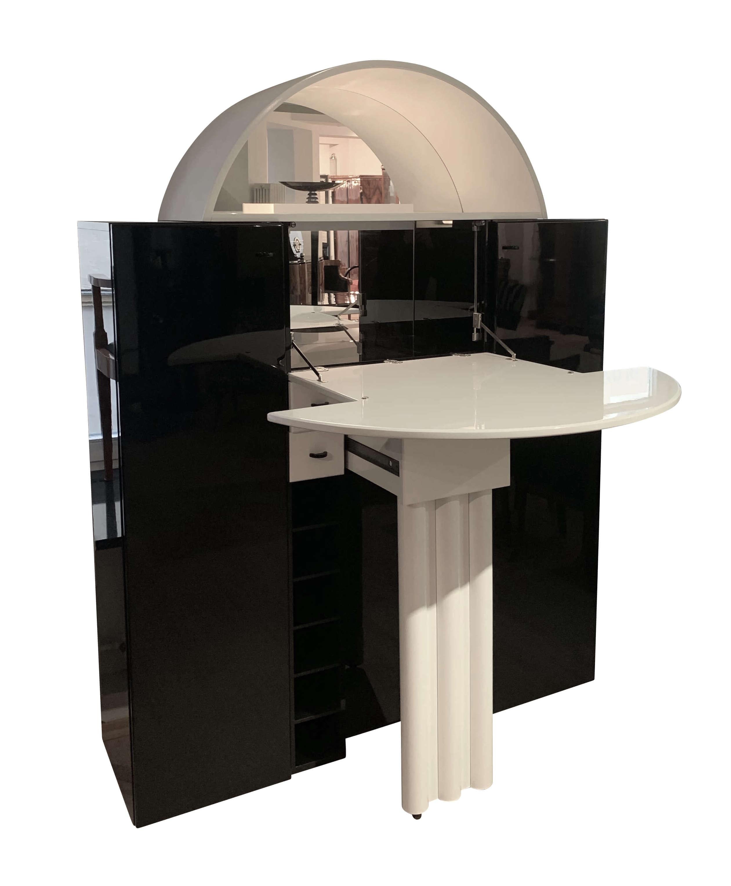 Space Age Interlübke Bar Cabinet with Fold-Down Mechanism, Black and White, Germany, 1970s