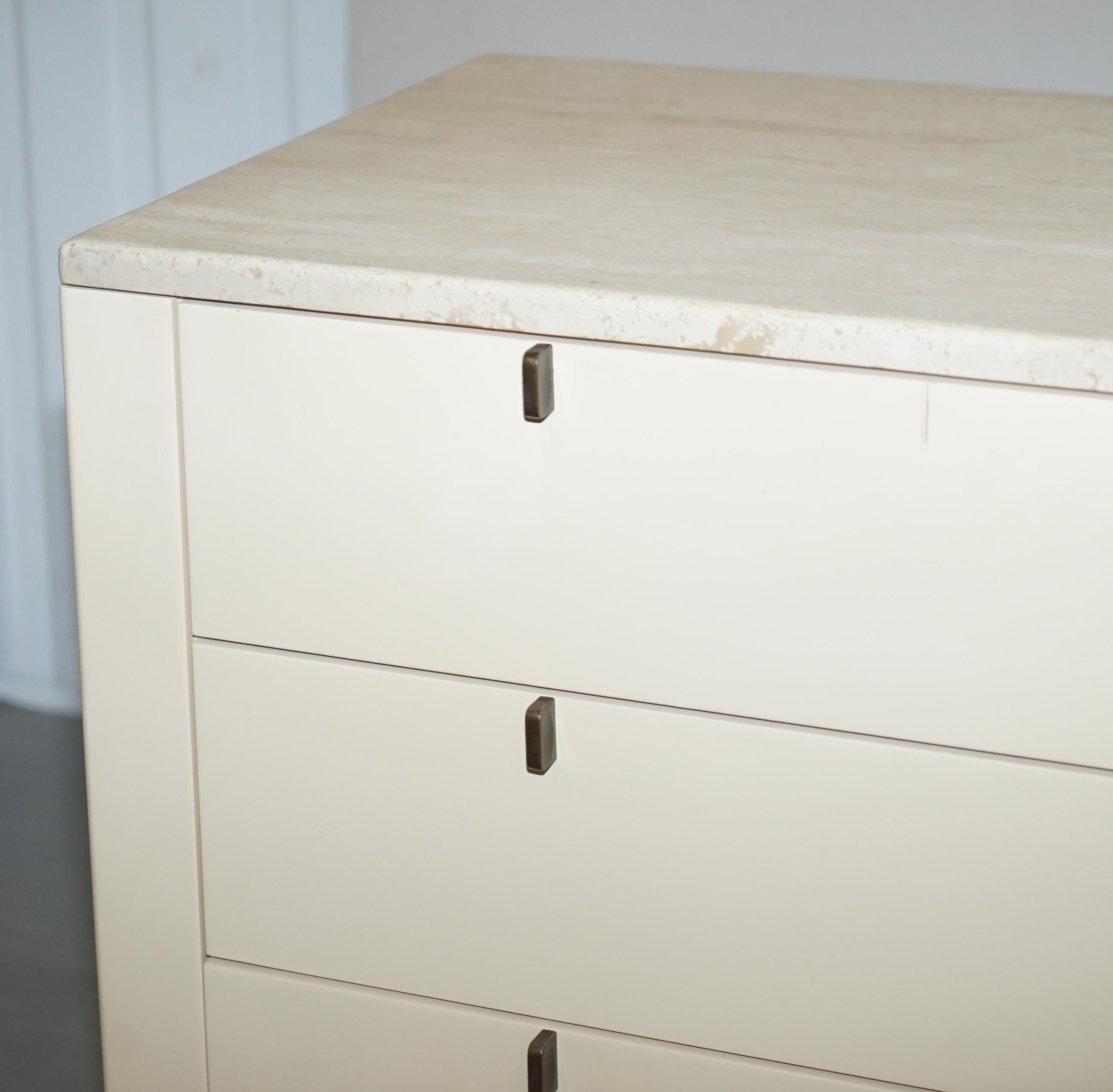 Hand-Crafted Interlubke Made in Germany Marble Topped Chest of and Pair of Bedside Drawers For Sale