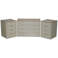 Interlubke Made in Germany Marble Topped Chest of and Pair of Bedside Drawers