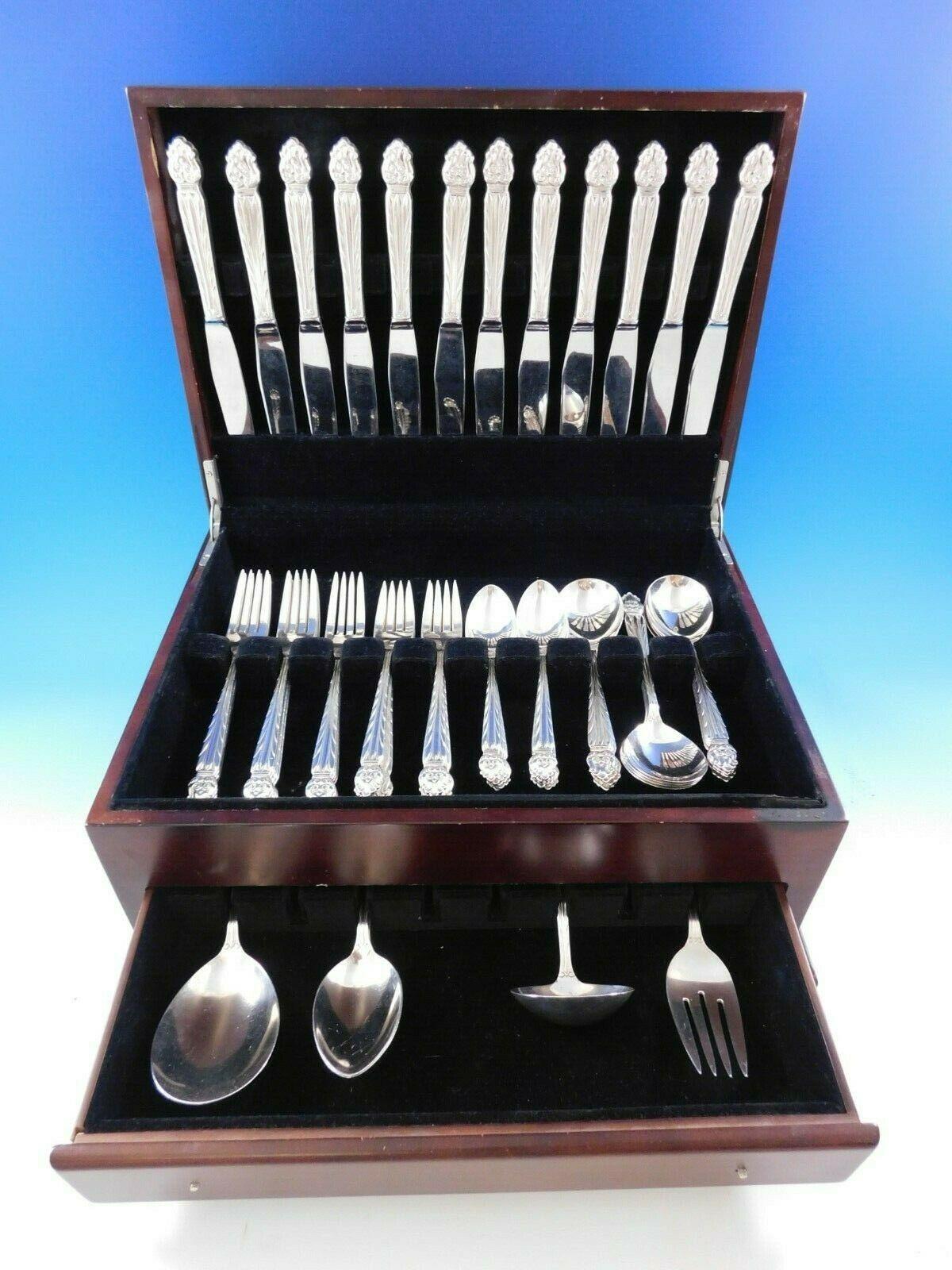 Intermezzo by National sterling silver flatware set with Scandinavian-style design, 65 pieces. This set includes:

12 dinner size knives, 9 5/8