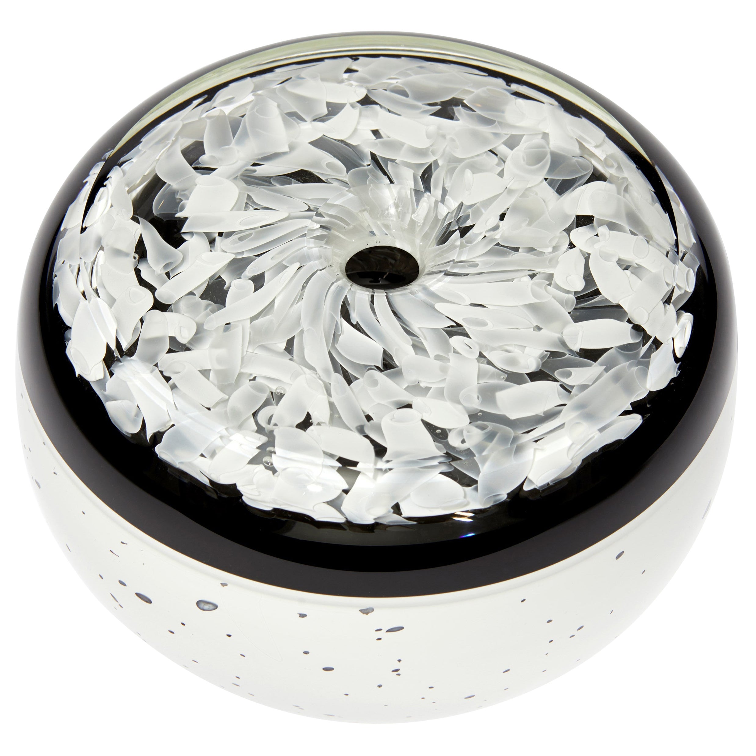 Intermingling, organic patterned black & white glass sculpture by Peter Bowles