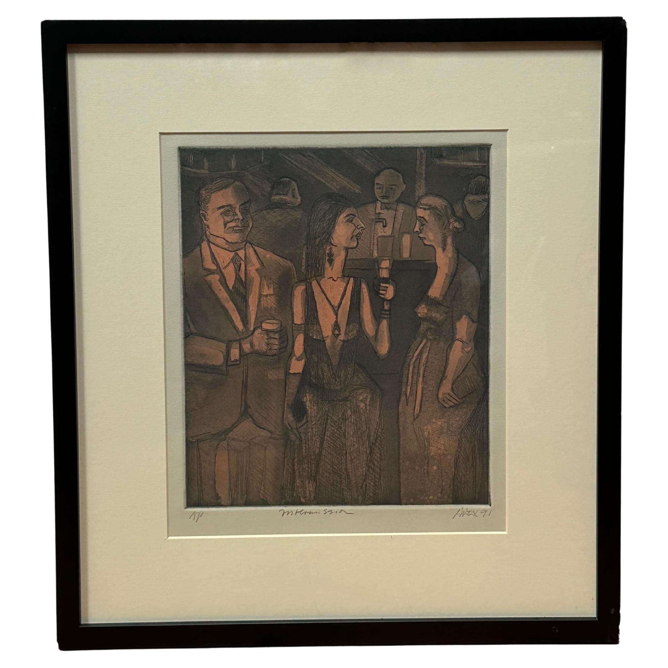 This lithograph by Dave Fox from 1991 features the artist's signature, lithograph number (1/70), and title 