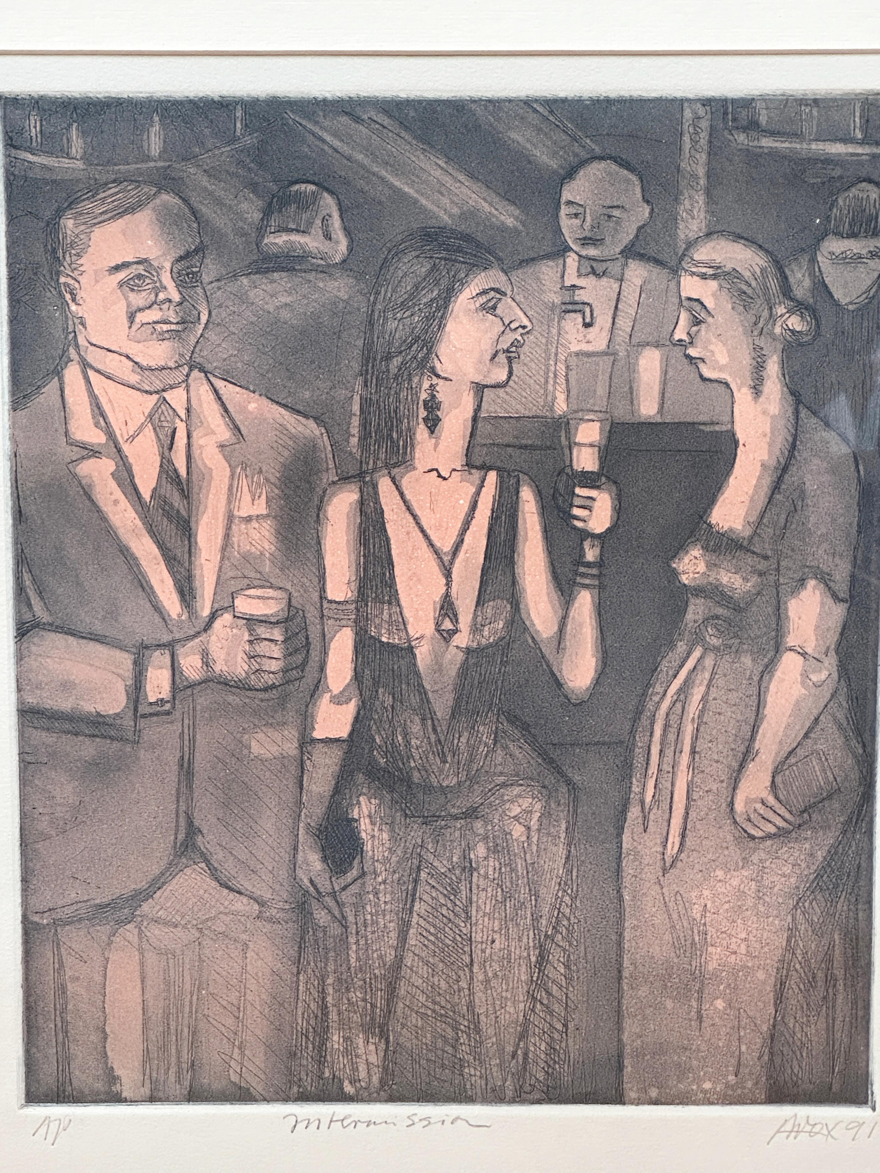 „Intermission“ Cocktail-Party-Lithographie, signiert von Dave Fox (Amerikanische Klassik) im Angebot