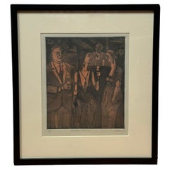 Vintage "Intermission" Cocktail Party Lithograph signed by Dave Fox
