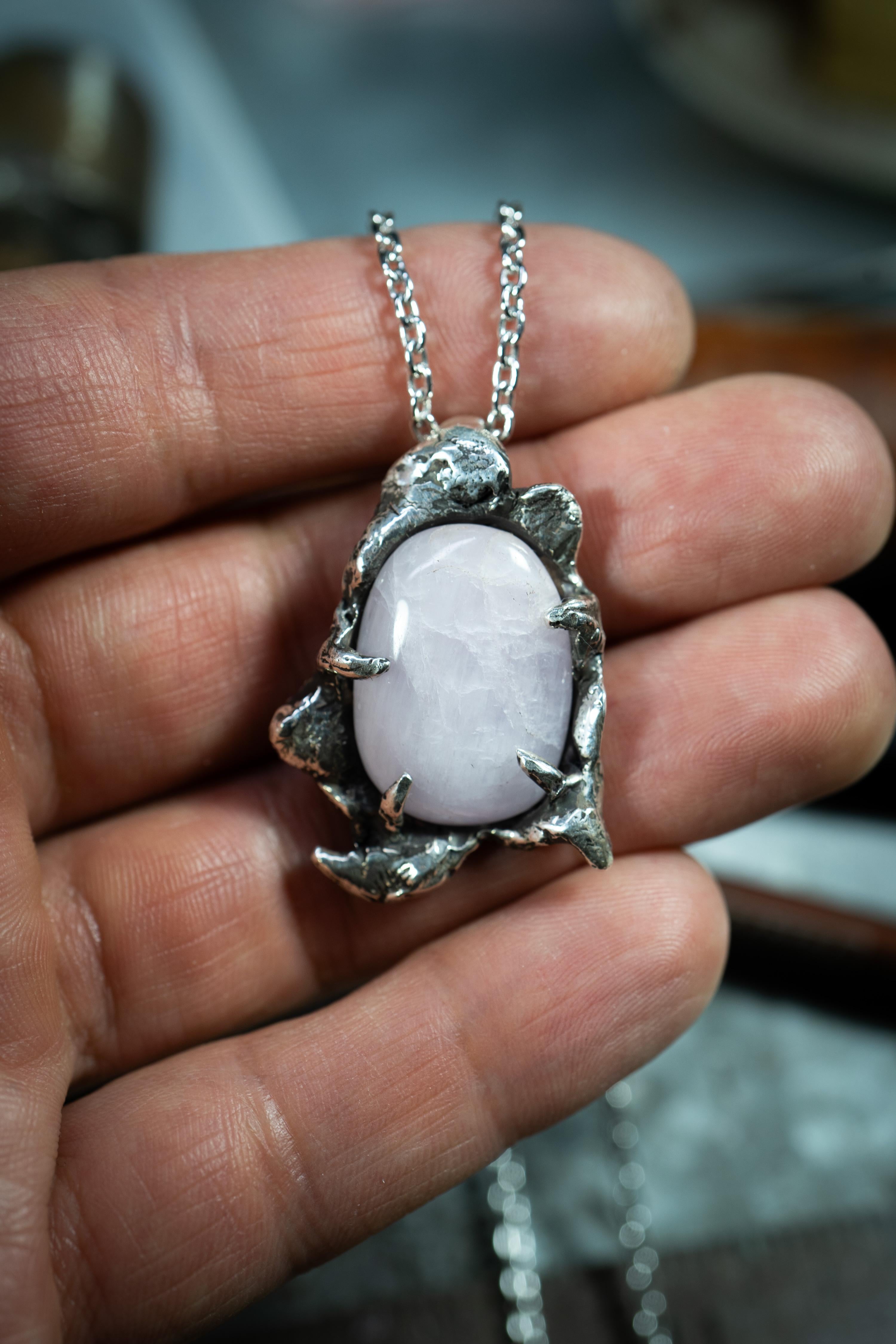 Contemporary Internal (Rose Quartz, Sterling Silver Pendant) by Ken Fury For Sale