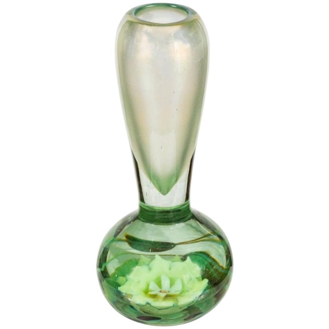 Internally Decorated "Aquamarine" Tiffany Favrile Glass Vase For Sale