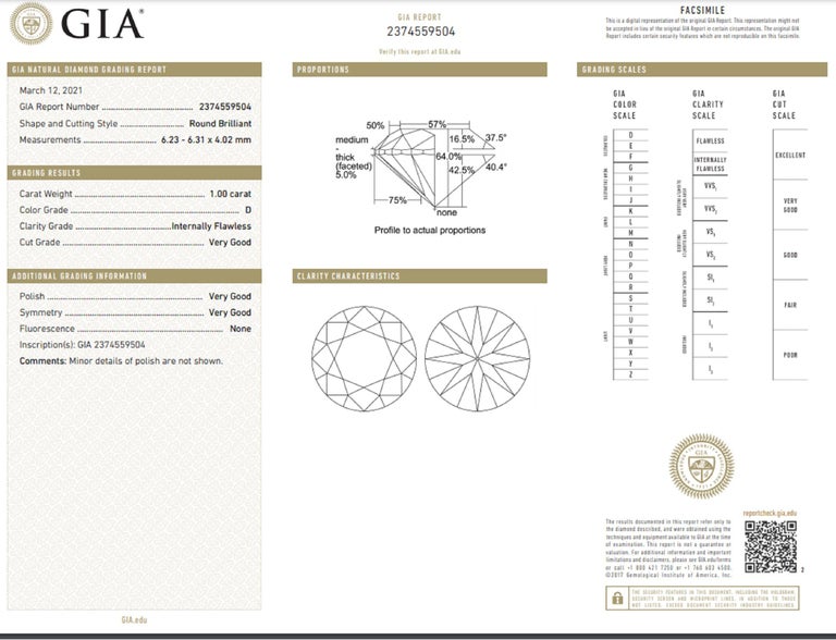 Modern INTERNALLY FLAWLESS D Color GIA Certified 2 Carat Diamond Studs  For Sale