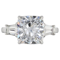 FLAWLESS GIA Certified 4 Carat Cushion Modified Brilliant Cut Diamond Ring