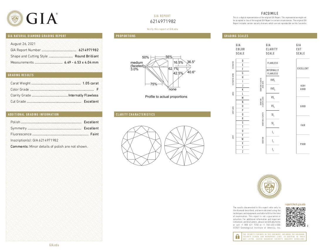 Modern Internally Flawless F Color GIA Certified 2.08 Carat