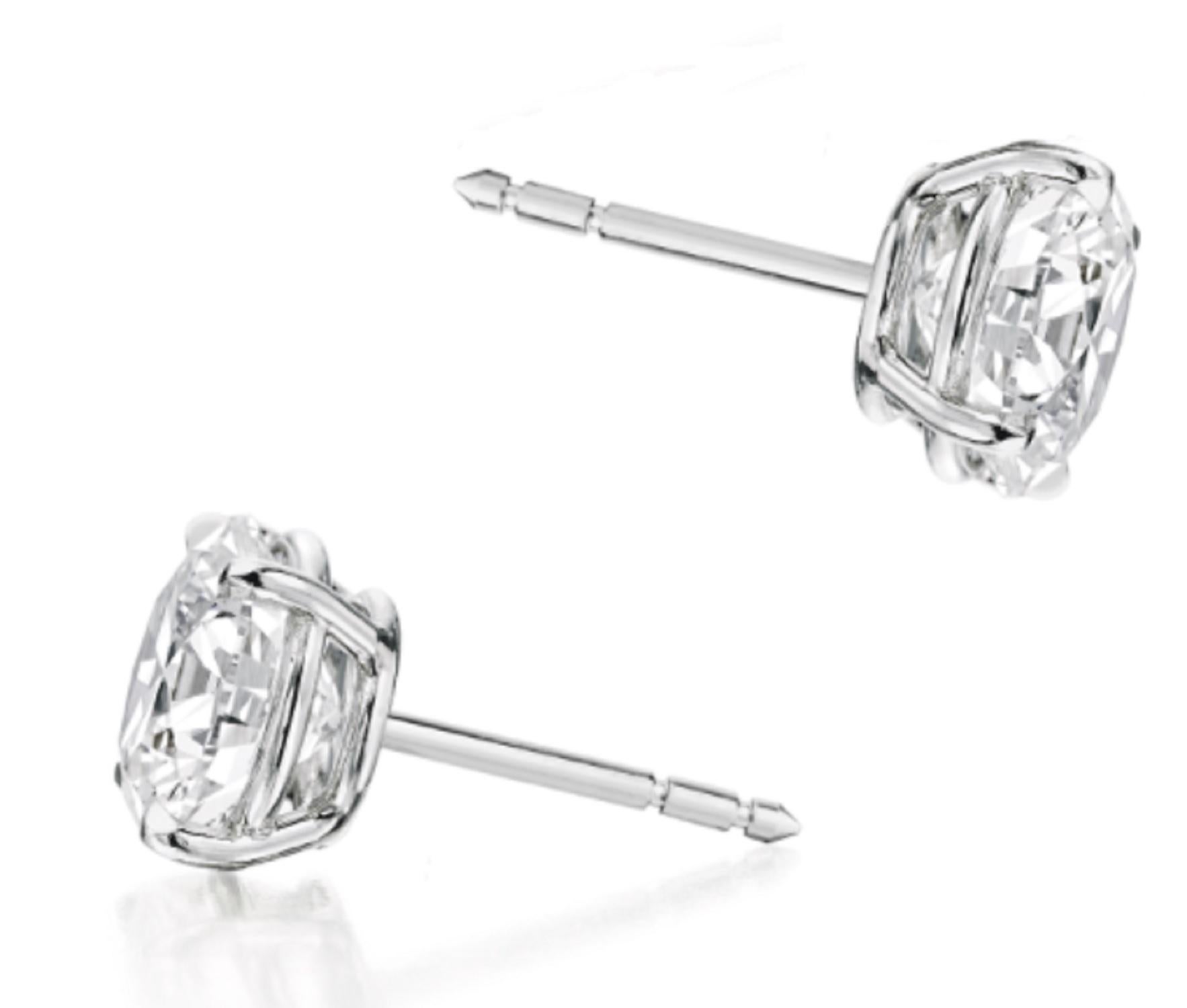 Classic-style studs, each centering an internally flawless round brilliant-cut diamond.

Diamonds weighing a total 3.02 carats.
G.I.A. certification.