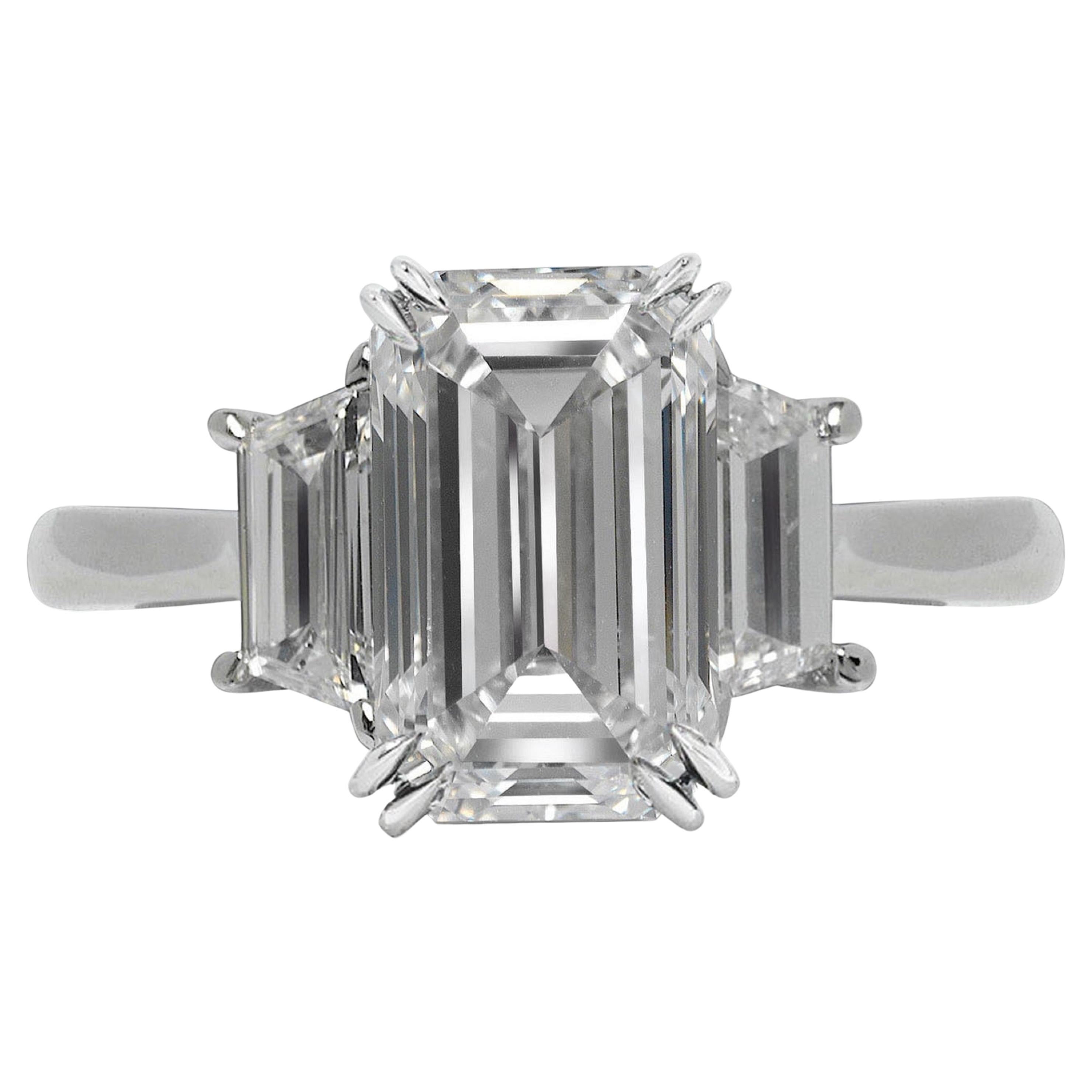 Internally Flawless GIA Certified 4 Carat Emerald Cut Diamond Solitaire Ring