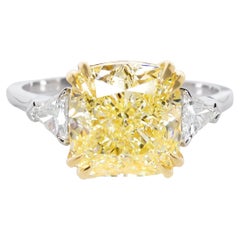 Internally Flawless GIA Certified 4 ct. Fancy Light Yellow Cushion Diamond Ring