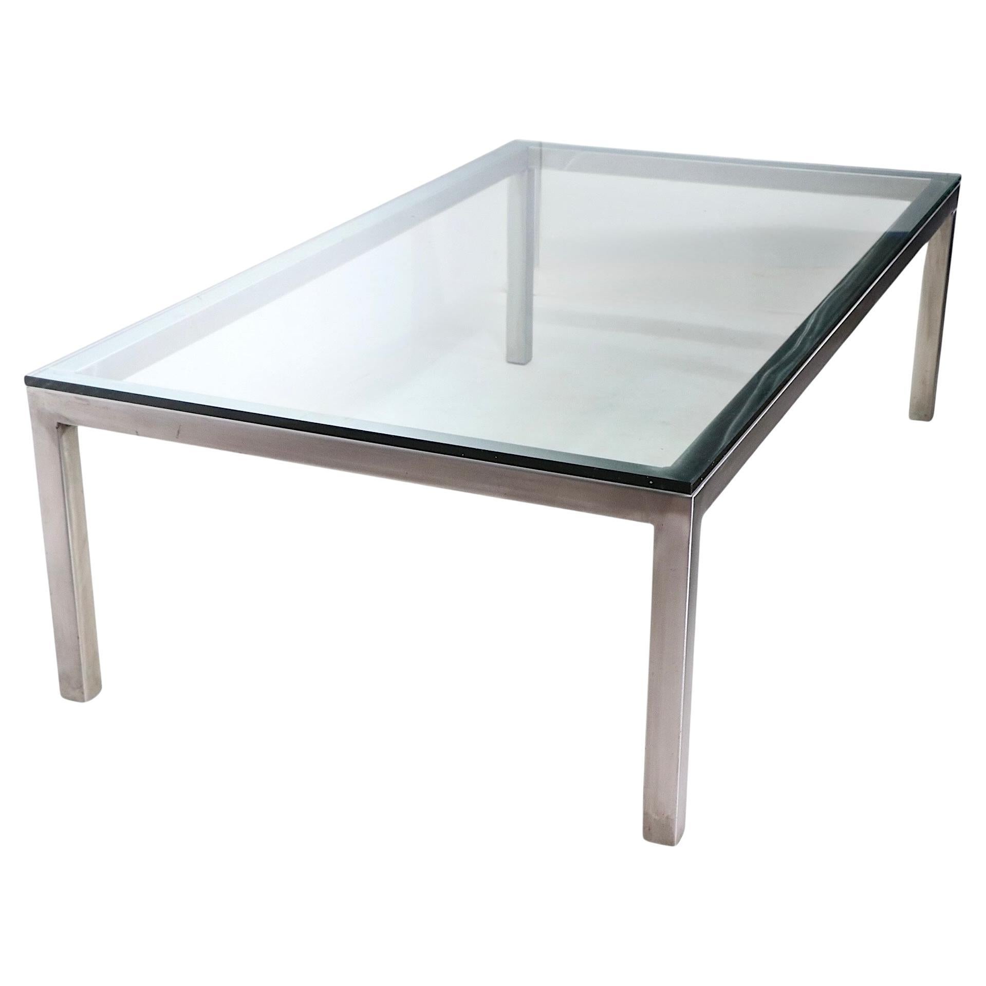 International Bauhaus Style Stainless Steel and Glass Coffee Table c. 1970's