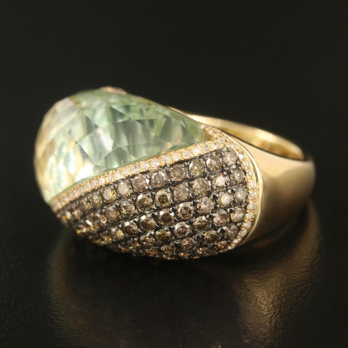 International Diamond Jewelry Designer Diamond Prasiolite Ring / 14K / 18.5 CWT In New Condition In Rancho Mirage, CA