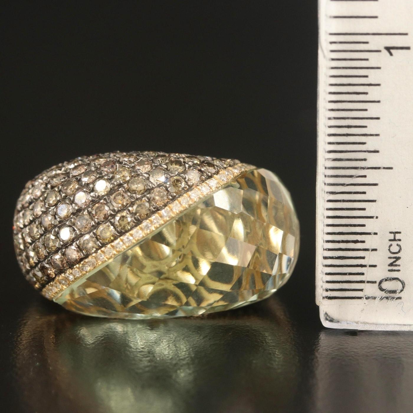 International Diamond Jewelry Designer Diamond Prasiolite Ring / 14K / 18.5 CWT 1
