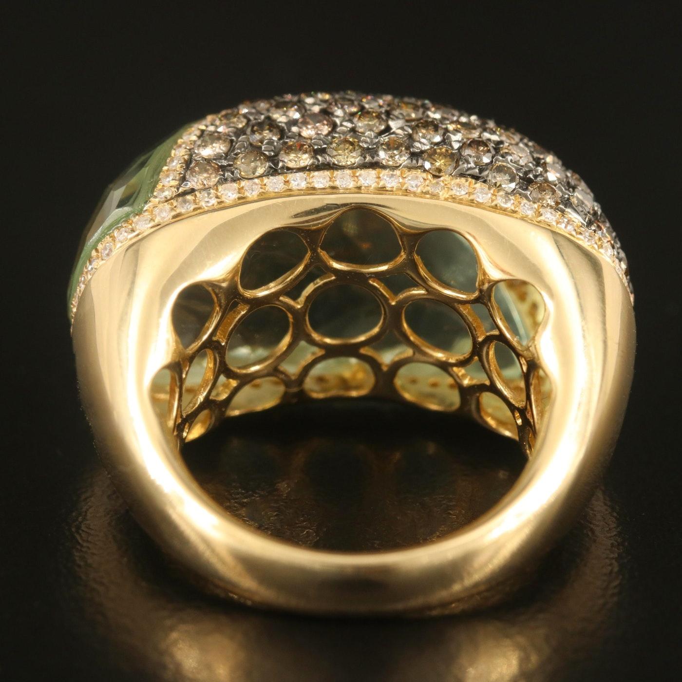 International Diamond Jewelry Designer Diamond Prasiolite Ring / 14K / 18.5 CWT 2