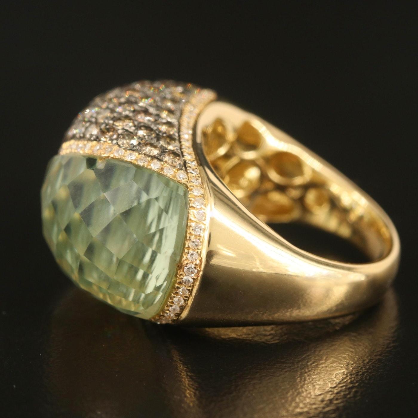 International Diamond Jewelry Designer Diamond Prasiolite Ring / 14K / 18.5 CWT 3