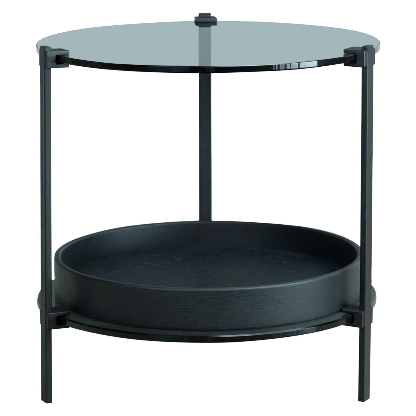 Mid-Century Modern Minimalist Charcoal and Oakwood 'Amy' T79DB Side Table  For Sale