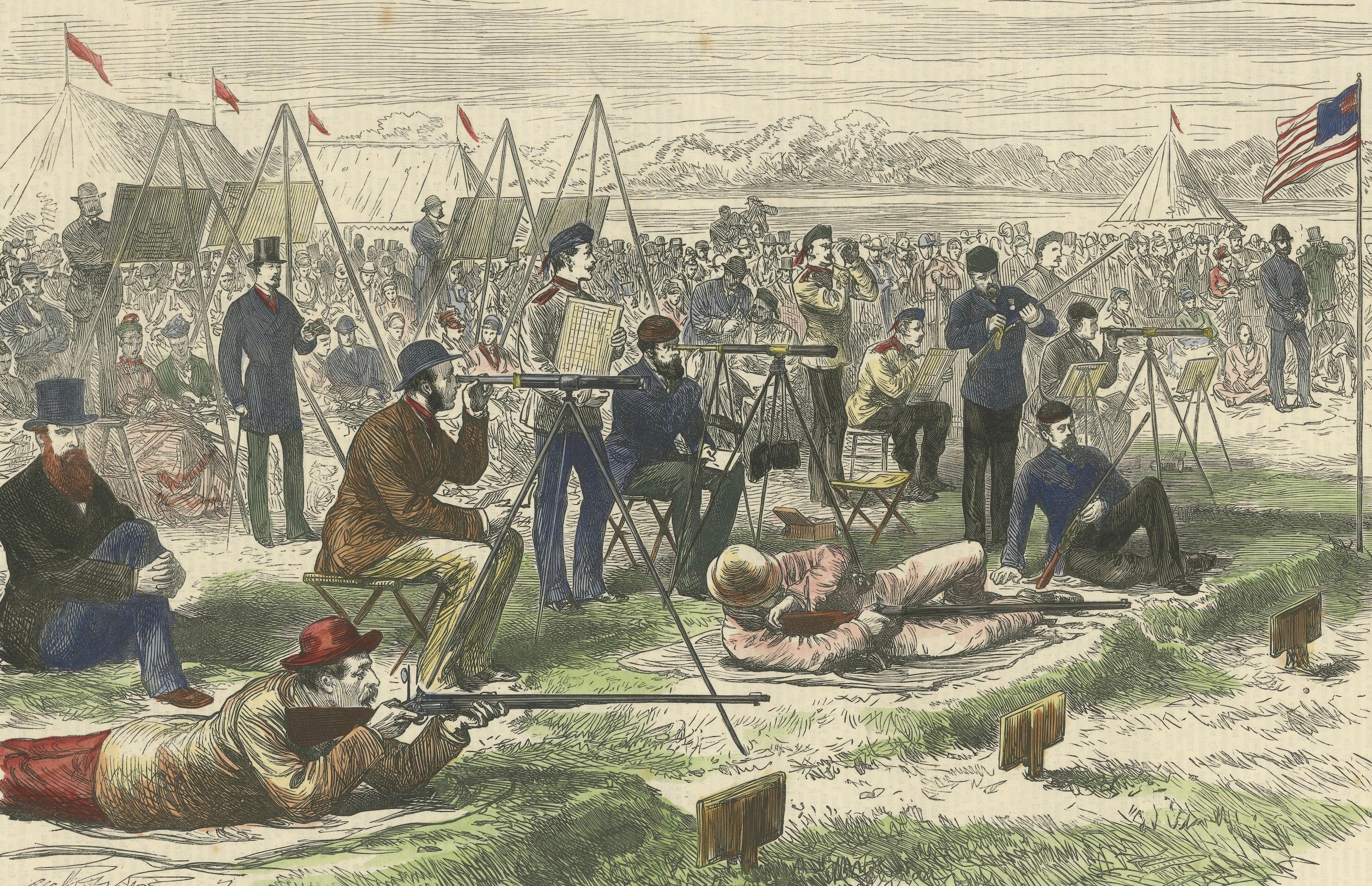 Late 19th Century International Rifle Match Between American and Irish Teams at Dollymount, 1875 For Sale