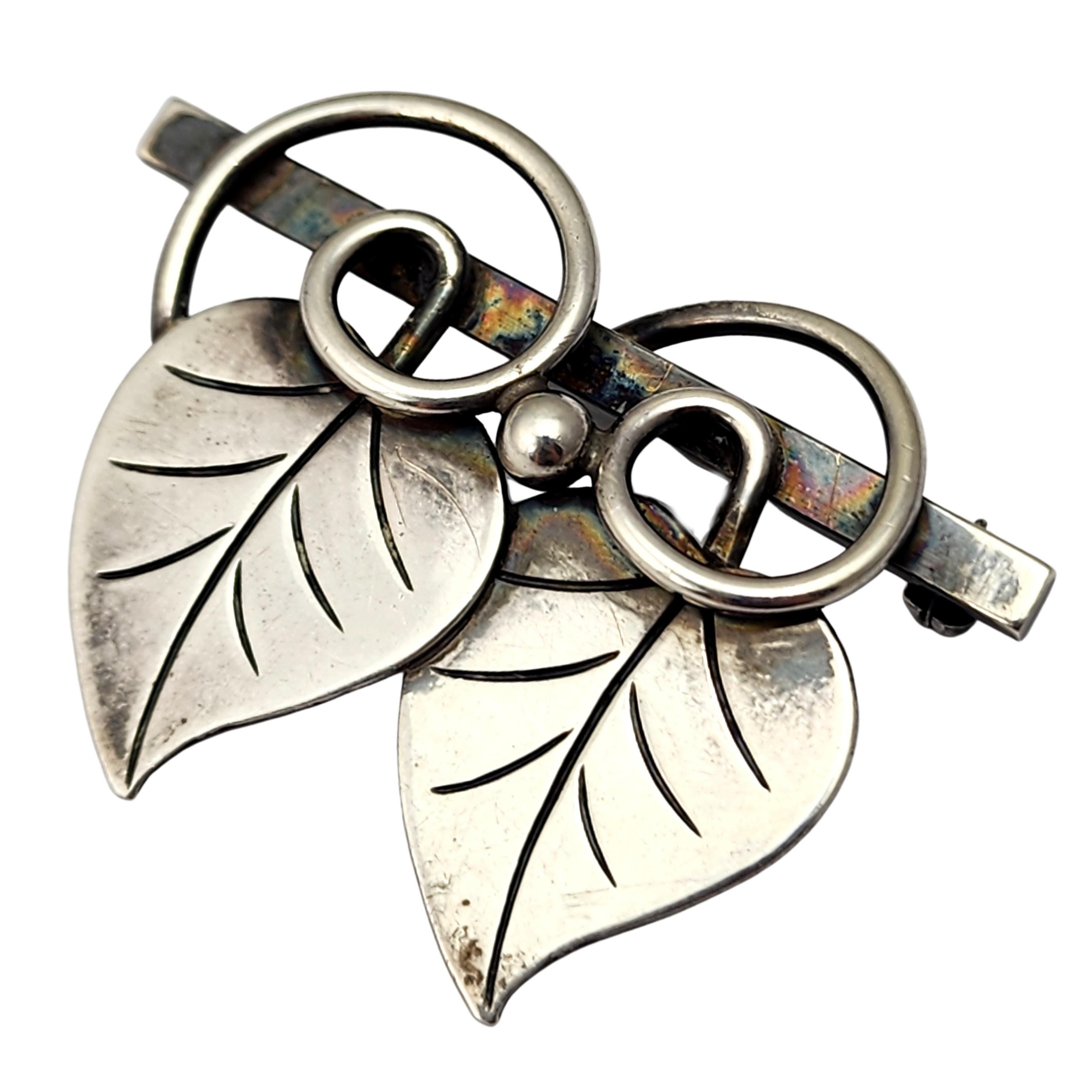 International Sterl Silv La Paglia Designed Double Leaf Pin Muster 109 #14189 Damen im Angebot