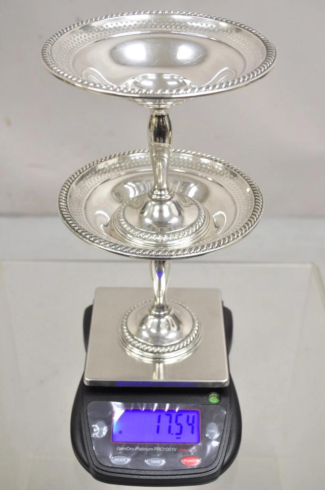 Vintage Edwardian International Sterling Silver .925 Weighted Footed Compote Pair (17.54 ozt). Circa Mid 20th Century. Measurements: 6