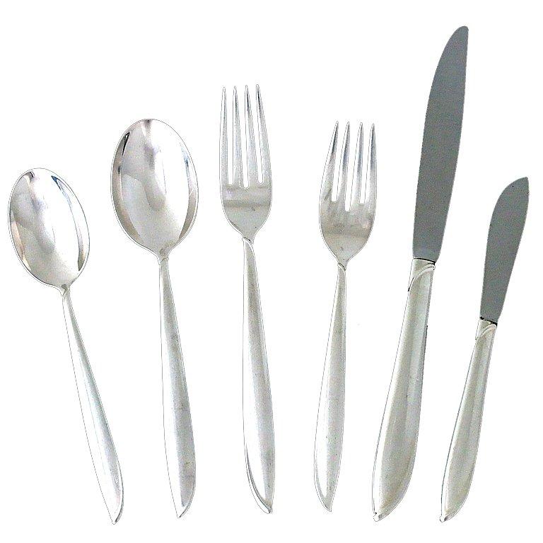 International Sterling Silver Rhythm 77pc Modern Flatware Set For Sale