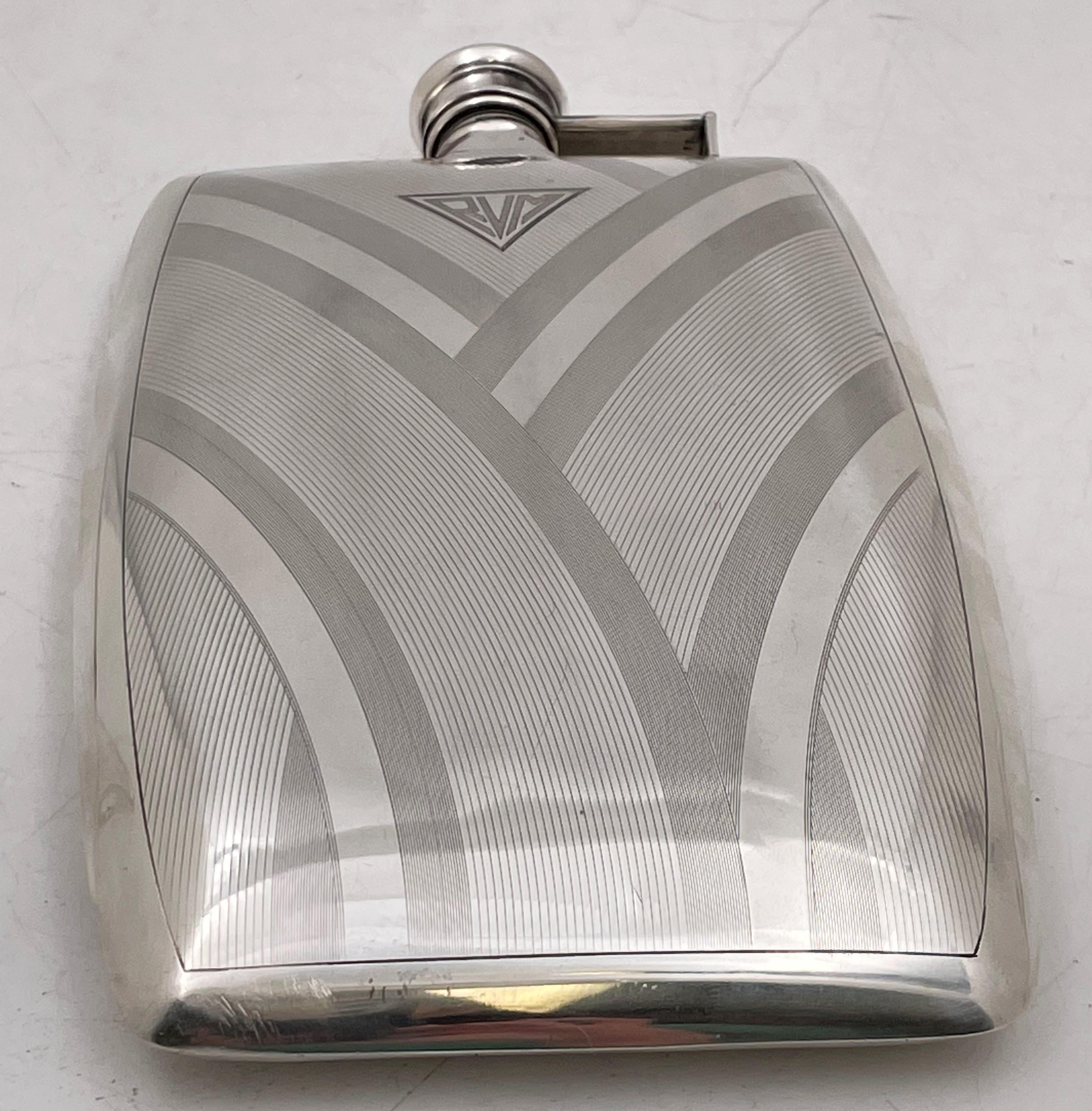 International Sterling by Watrous sterling silver flask from the early 20th century in Art Deco style with a 