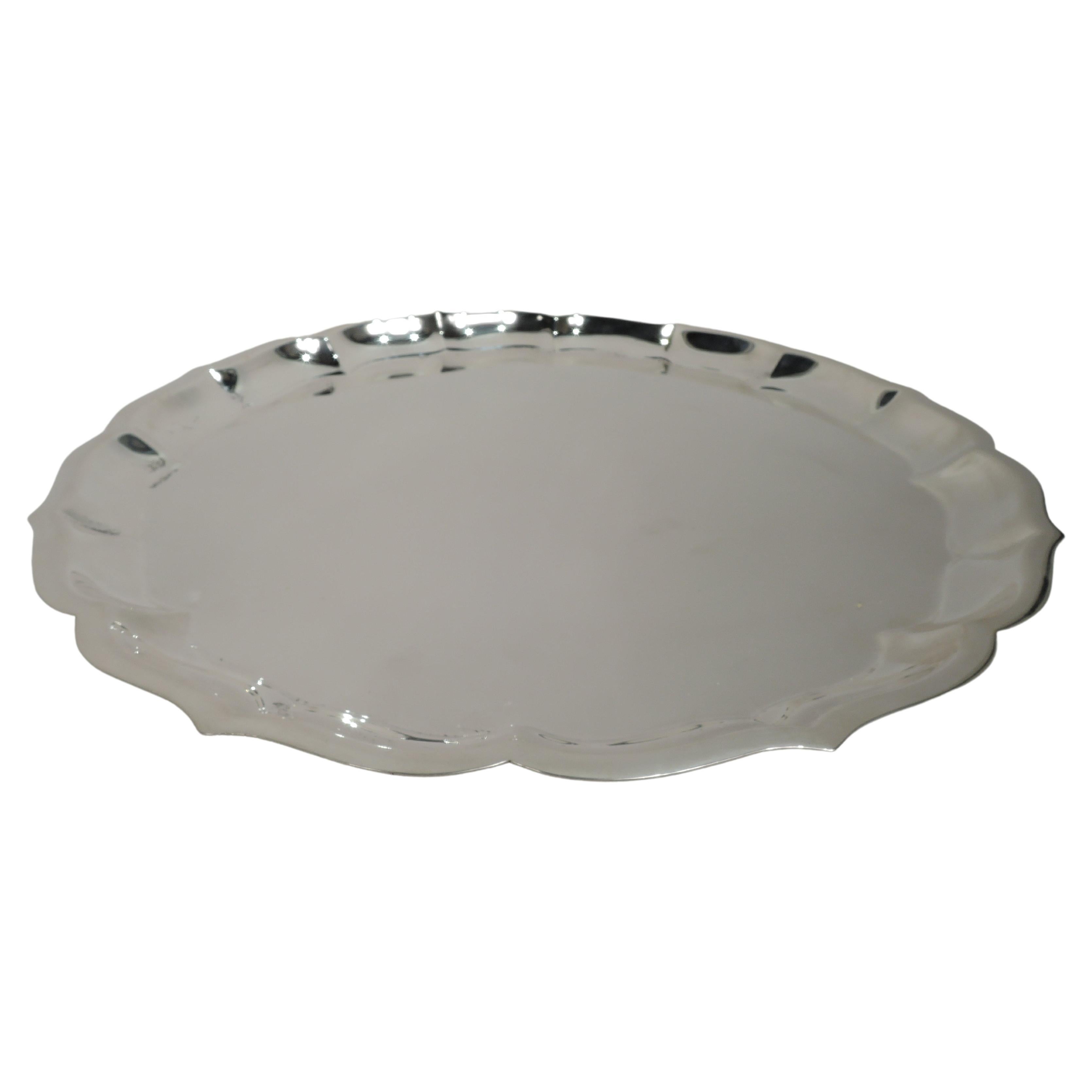 International Sterling Silver Tray with Georgian Piecrust Rim For Sale