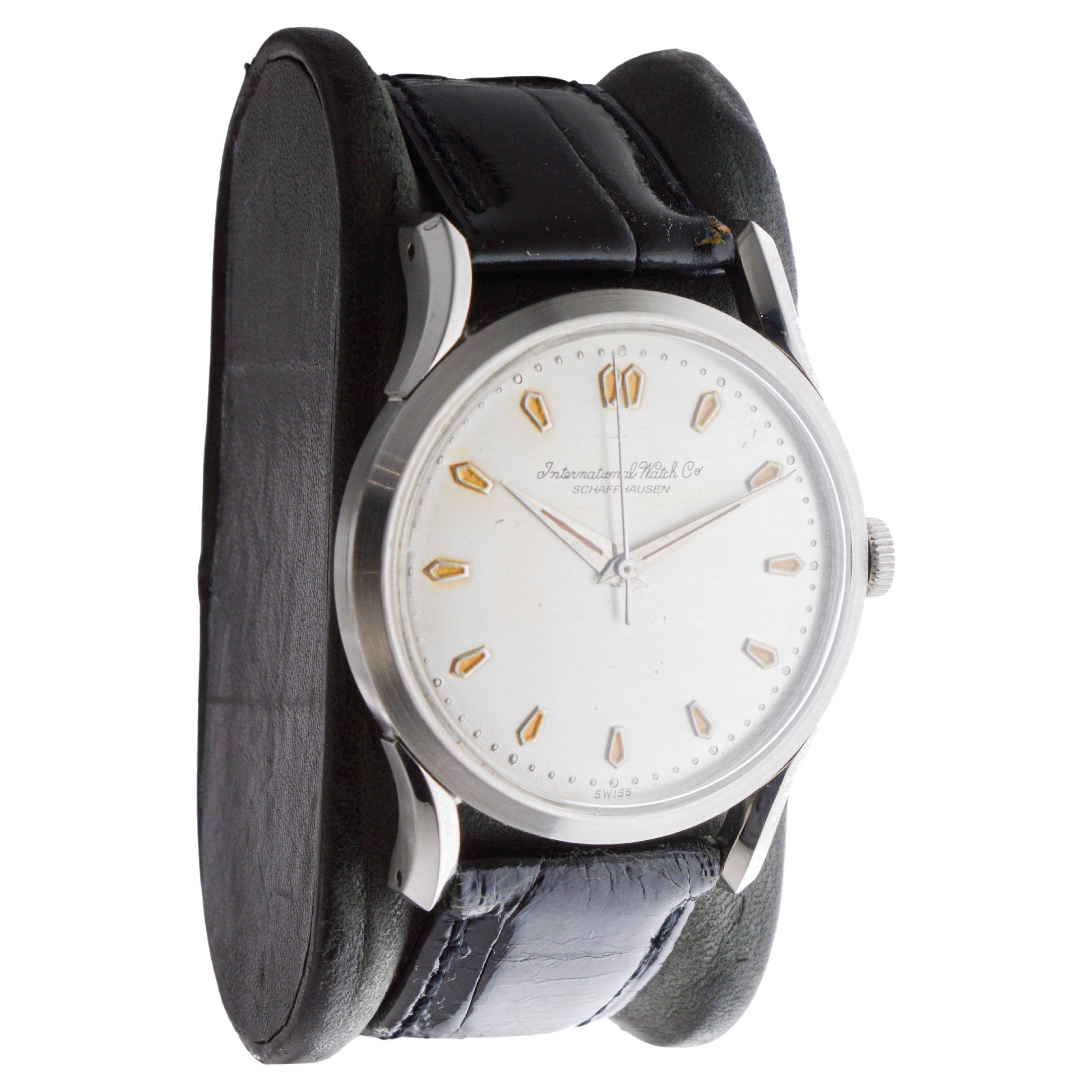 Art Deco International Watch Co. Stainless Steel Automatic circa, 1940's For Sale