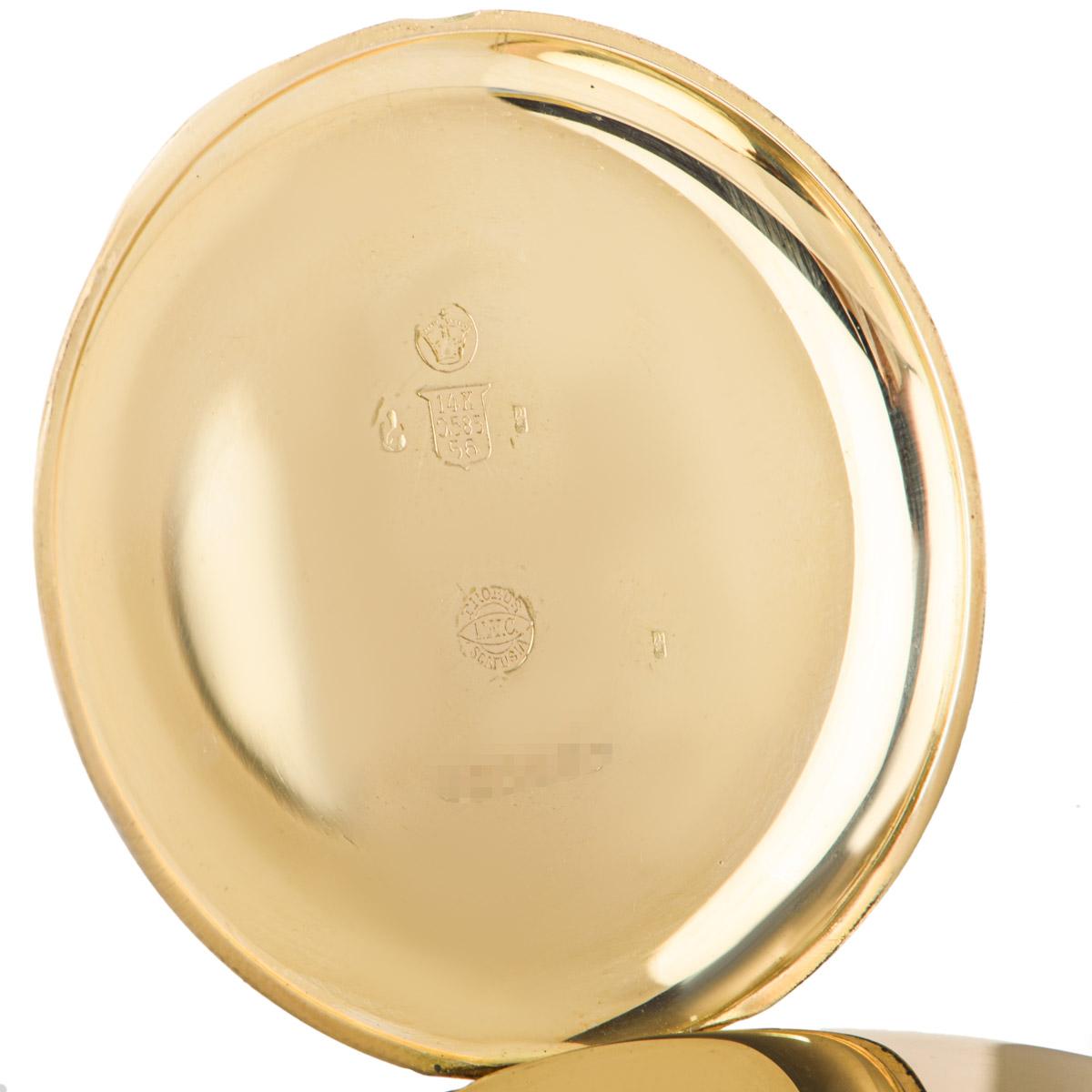 International Watch Company Gold Schlüssellose Klapp-Taschenuhr mit offenem Zifferblatt C1920er im Angebot 2