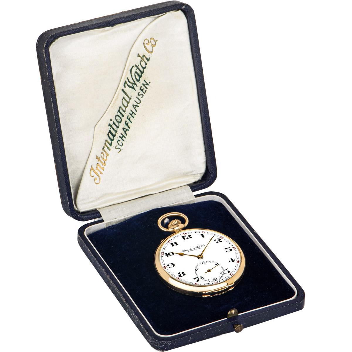 International Watch Company Gold Schlüssellose Klapp-Taschenuhr mit offenem Zifferblatt C1920er im Angebot 3