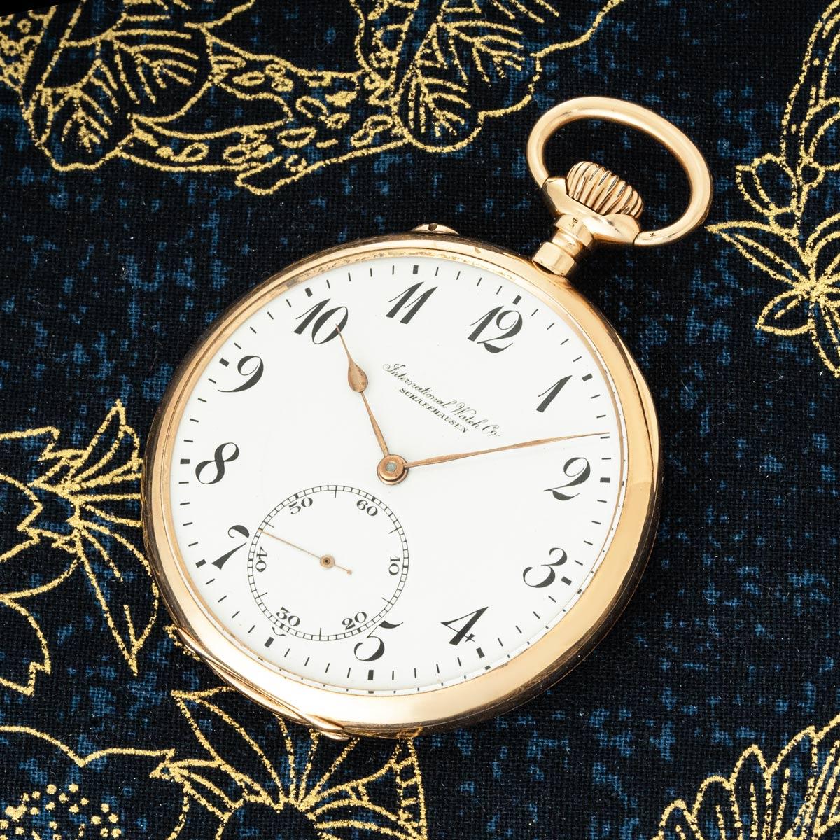 International Watch Company Rose Gold Keyless Lever Open Face Pocket Watch C1920 For Sale 6