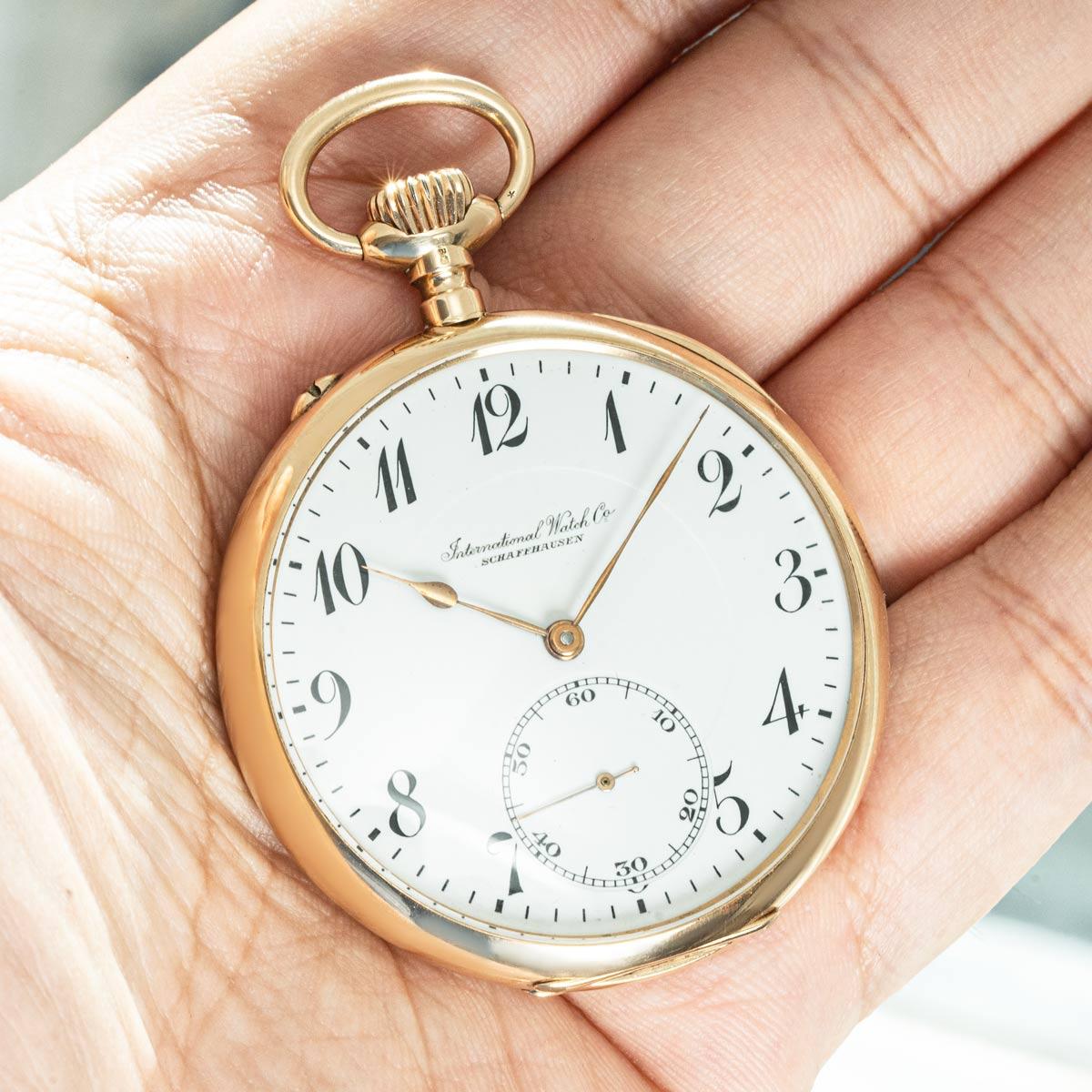 International Watch Company Rose Gold Keyless Lever Open Face Pocket Watch C1920 For Sale 4