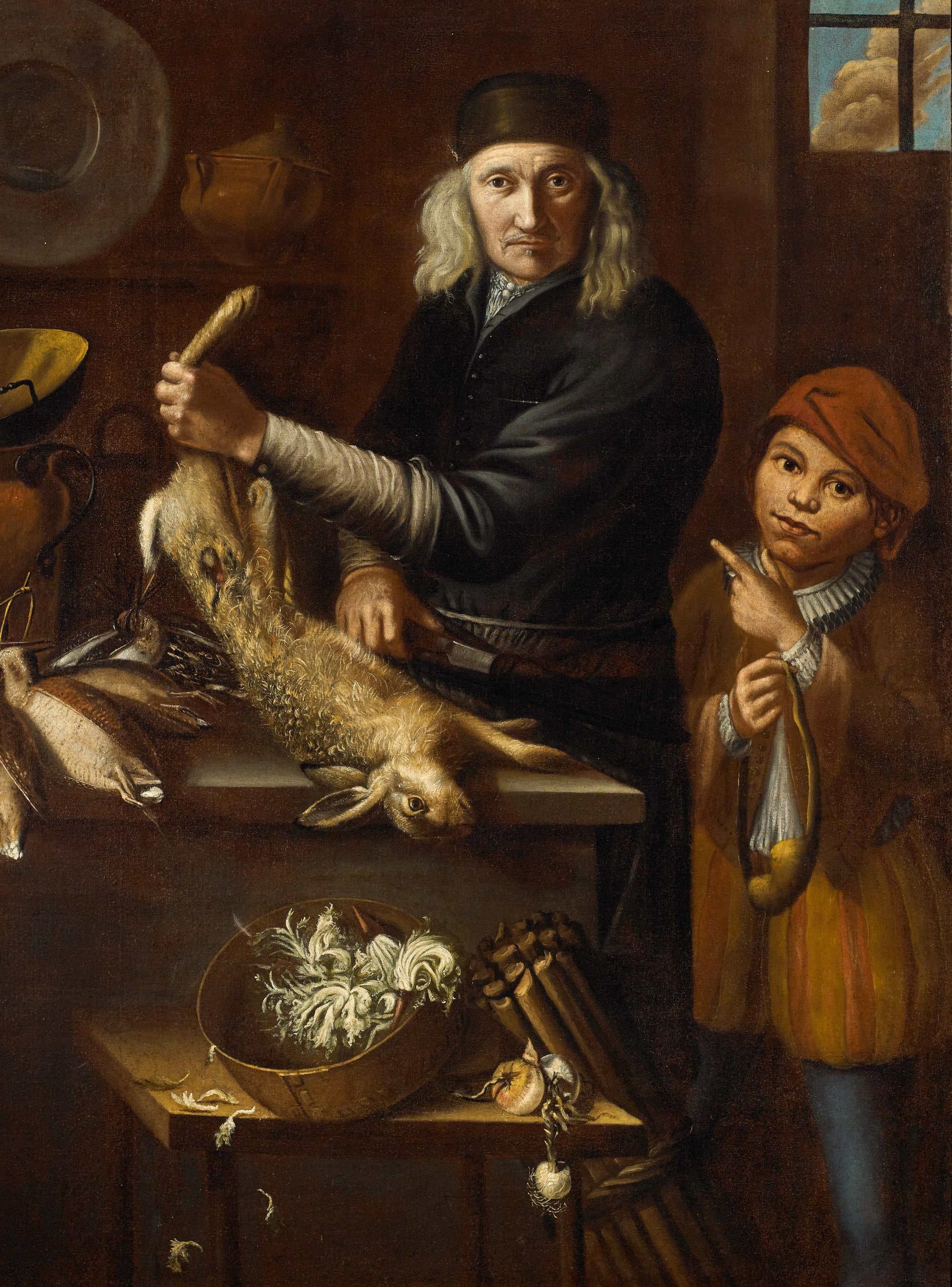 Küche Interieur, Ölgemälde auf Leinwand, Norditalien, 17. Jahrhundert (Geölt) im Angebot