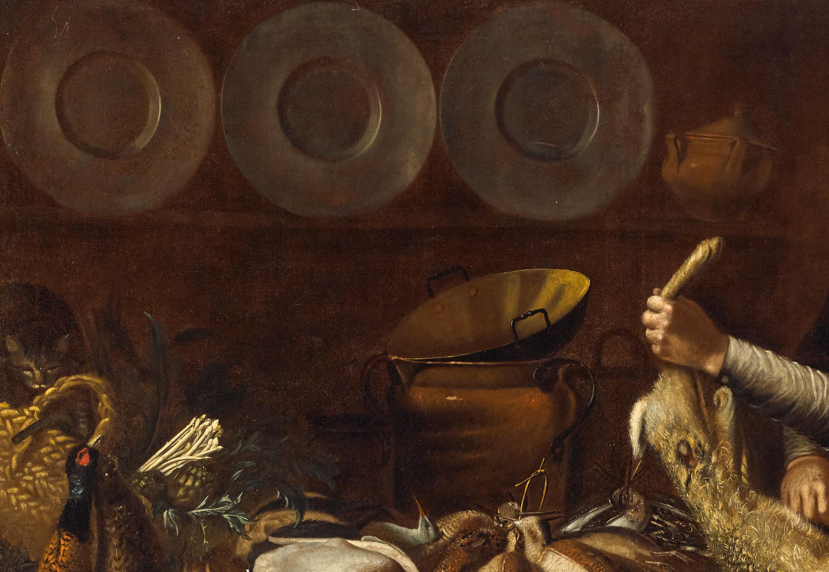 Küche Interieur, Ölgemälde auf Leinwand, Norditalien, 17. Jahrhundert im Zustand „Gut“ im Angebot in Brescia, IT