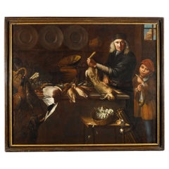 Interno di cucina, dipinto ad olio su tela, Nord Italia, XVII° secolo