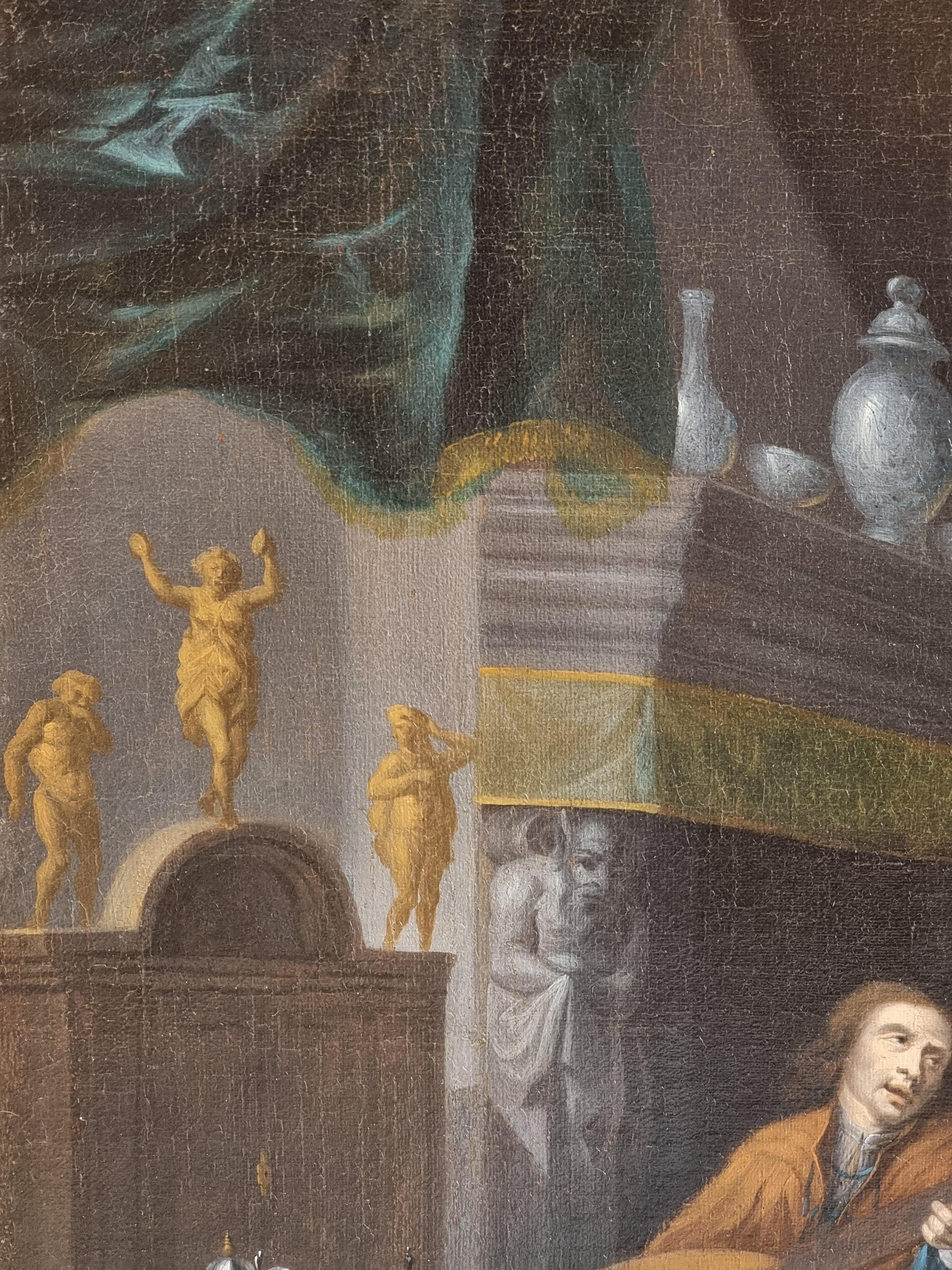 Interno elegante con gentiluomo musicista, dama e cane – Scuola olandese del XVI in vendita 3